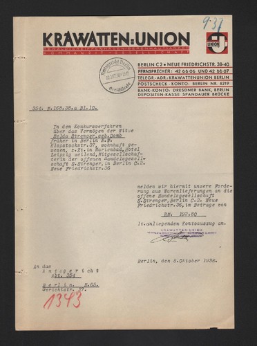 Berlin brief 1938 - brief,